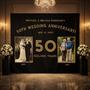 50th Wedding Anniversary Banner - Golden Years Pho Tapestry