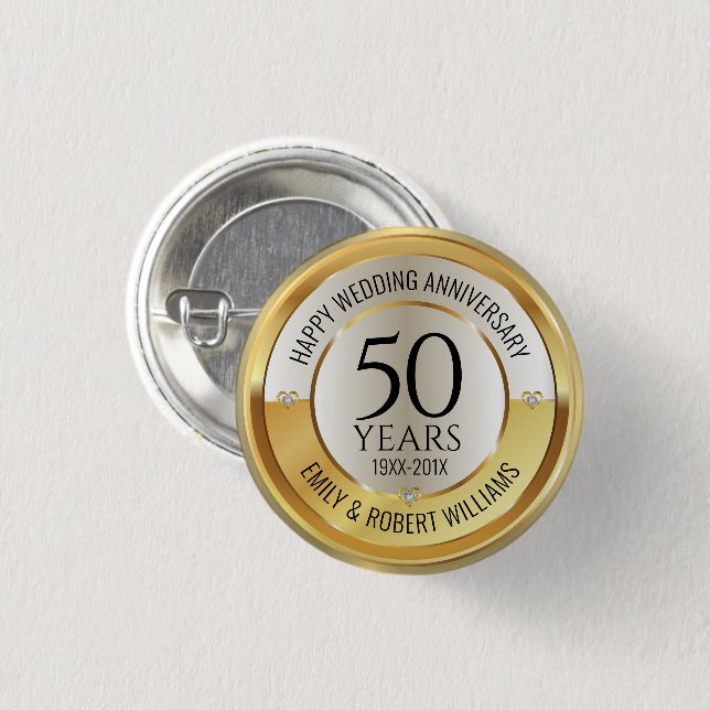 50th wedding anniversary black and gol 3 cm round badge (Front & Back)