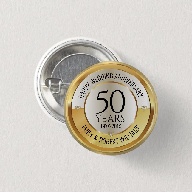 50th wedding anniversary black and gold 3 cm round badge (Front & Back)