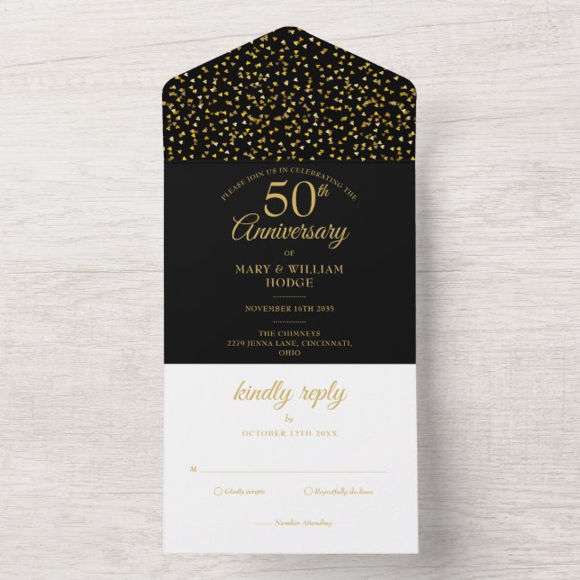 50th Wedding Anniversary Black And Gold All In One Invitation (Inside)