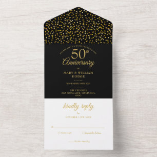 50th Wedding Anniversary Black And Gold All In One Invitation