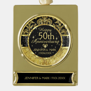 50th Wedding Anniversary-Black And Gold Gold Plated Banner Ornament