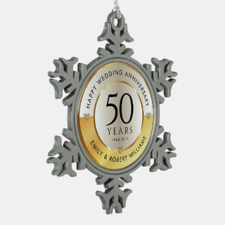 50th wedding anniversary black and gold snowflake pewter christmas ornament