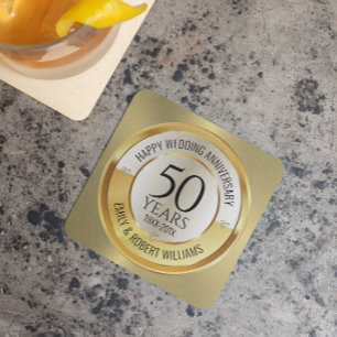 50th wedding anniversary black and gold stone coaster