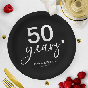 50th Wedding Anniversary Black And White  Paper Plate