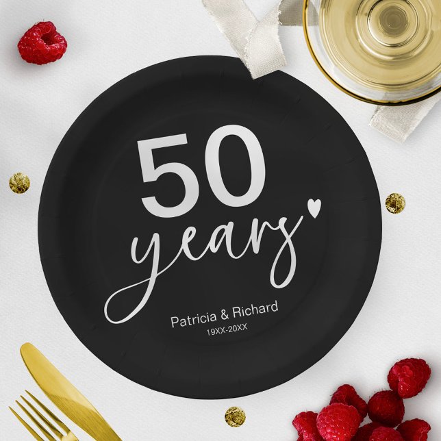 50th Wedding Anniversary Black And White  Paper Plate (Creator Uploaded)