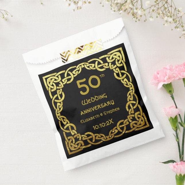 50th Wedding Anniversary Black & Gold Celtic Knot  Favour Bags (Sealed)