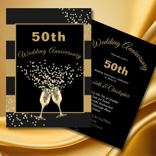 50th Wedding Anniversary Black Gold Chic Elegant Invitation