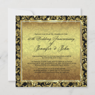 50th Wedding Anniversary Black & Gold Damasks Invitation