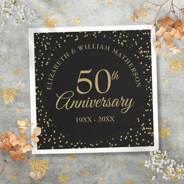 50th Wedding Anniversary Black Gold Dust Napkin (50th Wedding Anniversary Black Gold Dust Napkins)