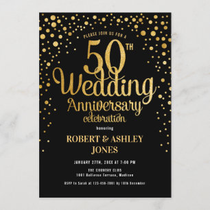 50th Wedding Anniversary - Black & Gold Invitation