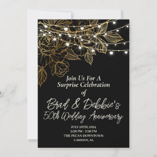 50th Wedding Anniversary Black Gold Minimal Modern Invitation