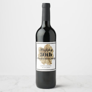 50th Wedding Anniversary Black Gold Personalised Wine Label