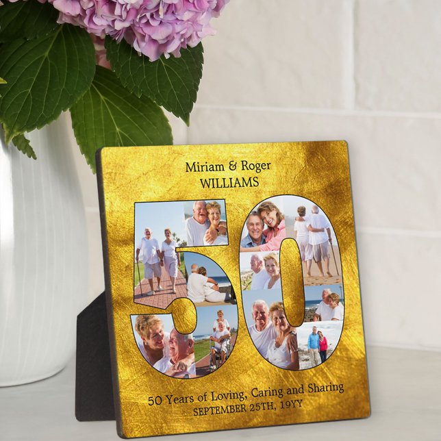 50th Wedding Anniversary Black Gold Photo Collage Plaque (Creator Uploaded)