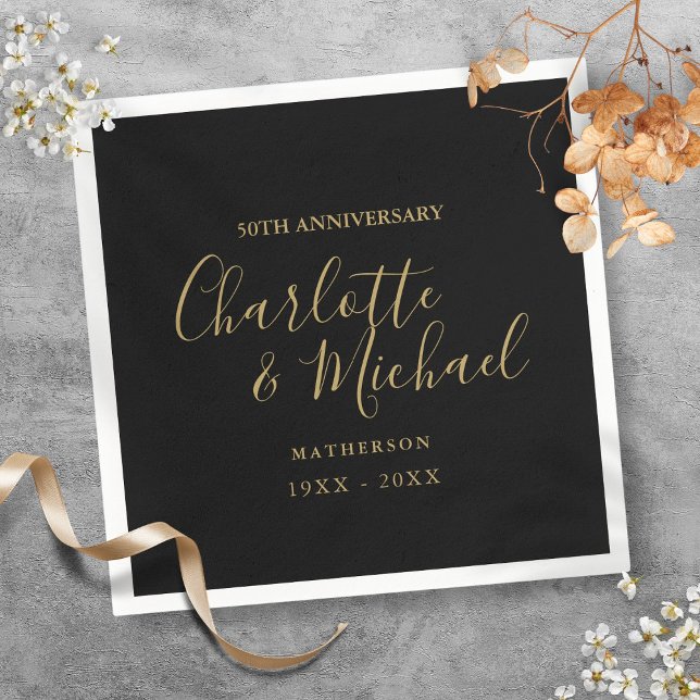 50th Wedding Anniversary Black Gold Signature  Napkin (50th Wedding Anniversary Black Gold Signature Napkins)