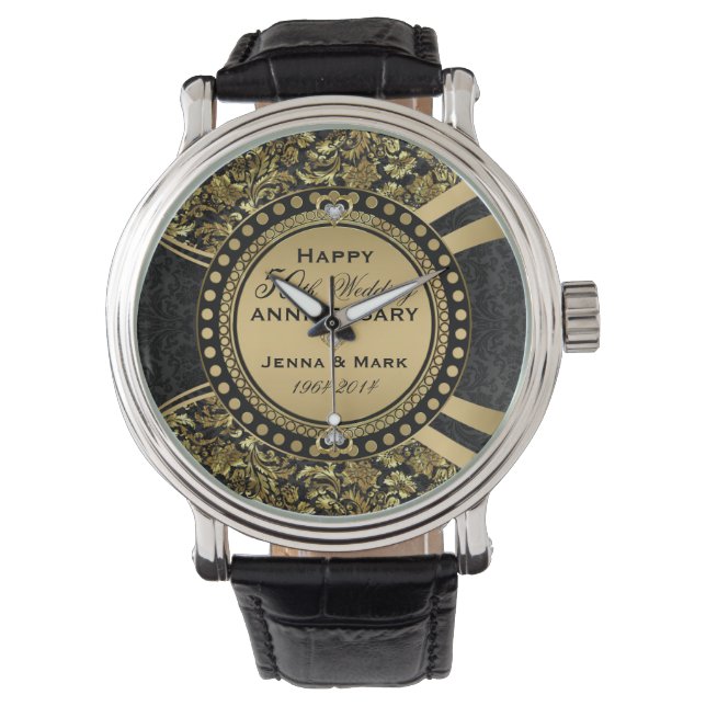 50th Wedding Anniversary Black & Gold Watch (Front)