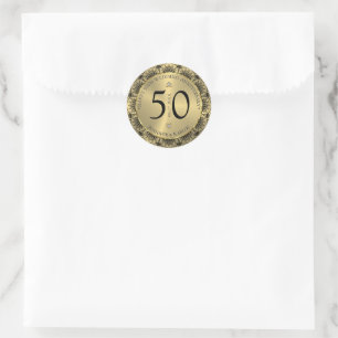 50th wedding anniversary black lace & gold classic round sticker