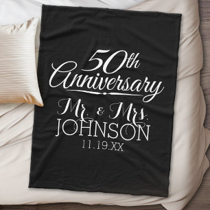 50th Wedding Anniversary Black - Mr & Mrs Favours Fleece Blanket