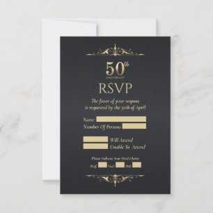 50th Wedding Anniversary Black Response Card