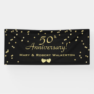 50th Wedding Anniversary Black with Gold Hearts Banner