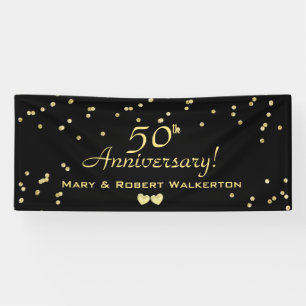 50th Wedding Anniversary Black with Gold Hearts Banner