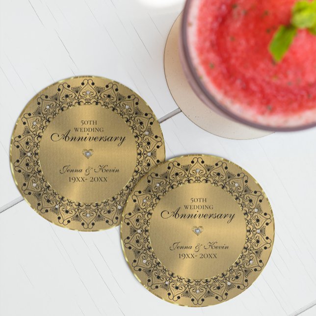 50th Wedding Anniversary BlackMandala On Gold Coaster (Creator Uploaded)