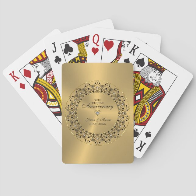 50th Wedding Anniversary BlackMandala On Gold Playing Cards (Back)