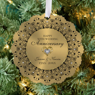50th Wedding Anniversary BlackMandala On Gold Tree Decoration Card