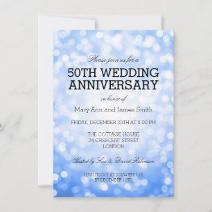 50th Wedding Anniversary Blue Glitter Lights Invitation