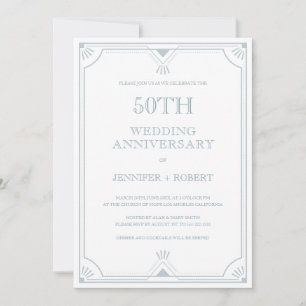 50th wedding Anniversary Blue-grey art Deco Frame Invitation