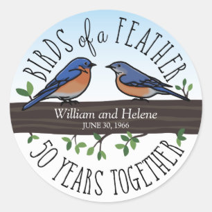 50th Wedding Anniversary, Bluebirds of a Feather Classic Round Sticker