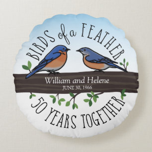 50th Wedding Anniversary, Bluebirds of a Feather Round Cushion