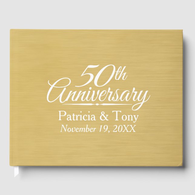 50th Wedding Anniversary - brushed gold background Guest Book (Front)