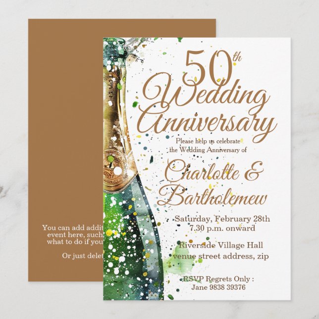 50th Wedding Anniversary Bubbly Bottle Invitation (Front/Back)