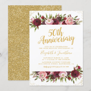 50th Wedding Anniversary Burgundy Blush Gold Invitation