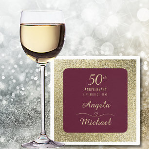 50th Wedding Anniversary Burgundy Gold Glitter Napkin