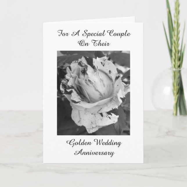 50th Wedding Anniversary Card Black And White Rose (Front)