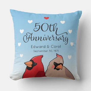 50th Wedding Anniversary, Cardinal Bird Pair Cushion
