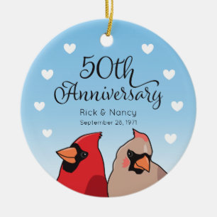 50th Wedding Anniversary, Cardinal Pair Ceramic Tree Decoration