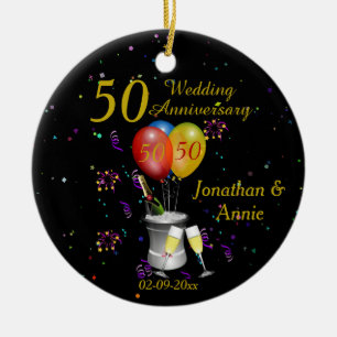  50th Wedding Anniversary Celebration Bubbly Ceramic Tree Decoration