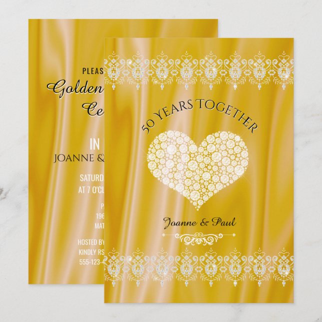 50th Wedding Anniversary Celebration Gold Diamonds Invitation (Front/Back)