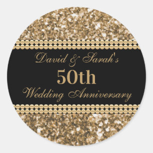 50th Wedding Anniversary Celebration Gold Glitter  Classic Round Sticker
