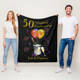 50th Wedding Anniversary Celebration Personalised Fleece Blanket