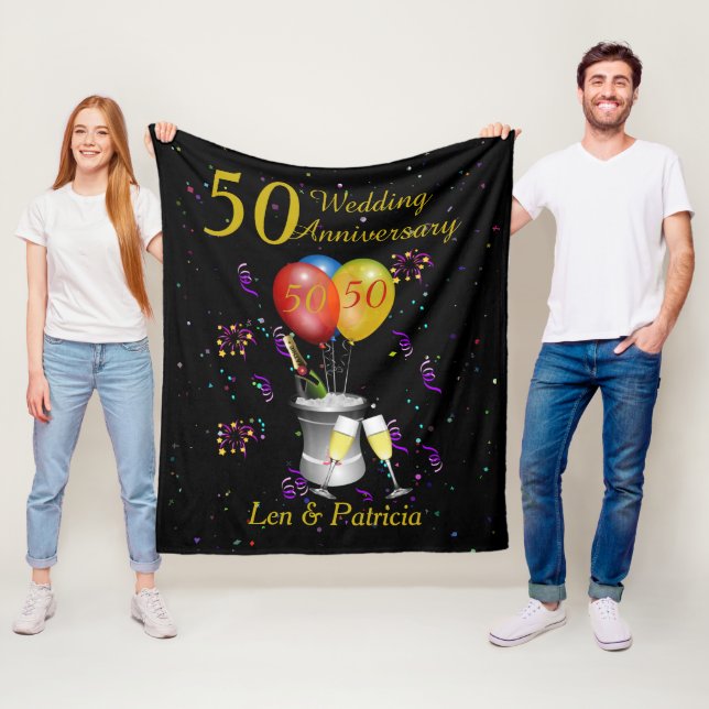 50th Wedding Anniversary Celebration Personalised Fleece Blanket (In Situ)