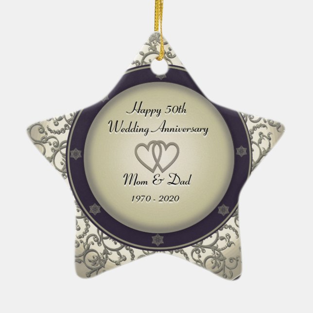 50th Wedding Anniversary Ceramic Tree Decoration (Back)