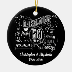 50th Wedding Anniversary Chalkboard Ceramic Tree Decoration