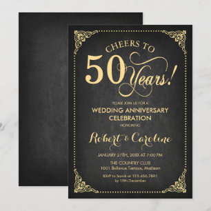 50th Wedding Anniversary - Chalkboard Gold Invitation