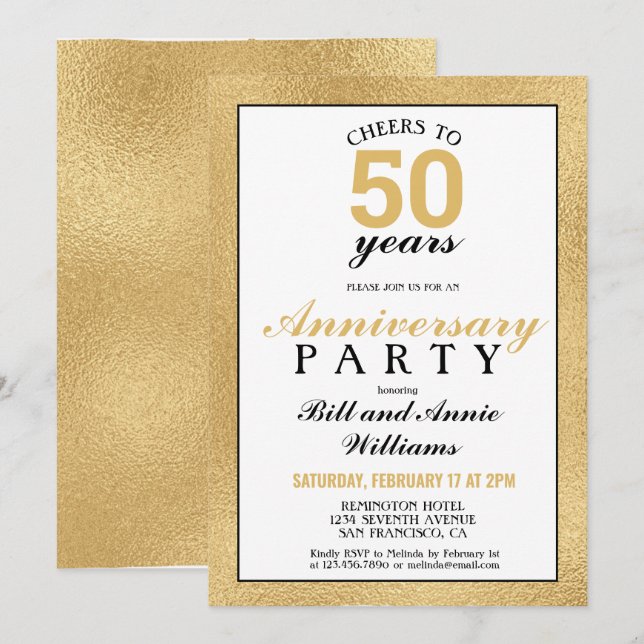 50th Wedding Anniversary Cheers to 50 Years Party Invitation (Front/Back)