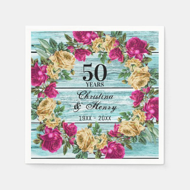 50th Wedding Anniversary Chic Rustic Floral Napkin (Front)