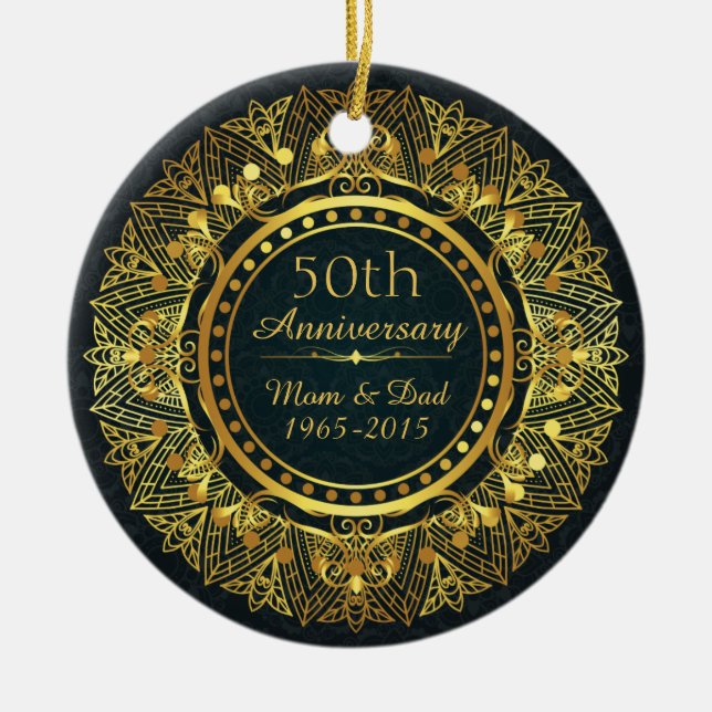 50th Wedding Anniversary Classic Elegant Ceramic Tree Decoration (Front)